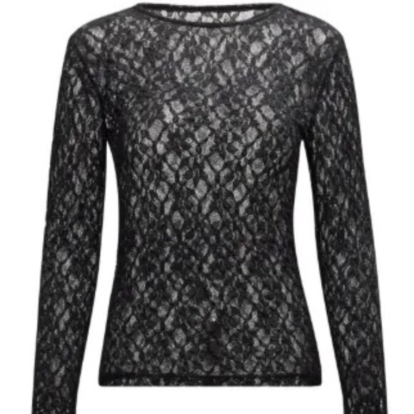 Nally & Millie Sheer Mesh Lace Top Long Sleeve Round Neck Pullover Sexy Sz M - Picture 2 of 7